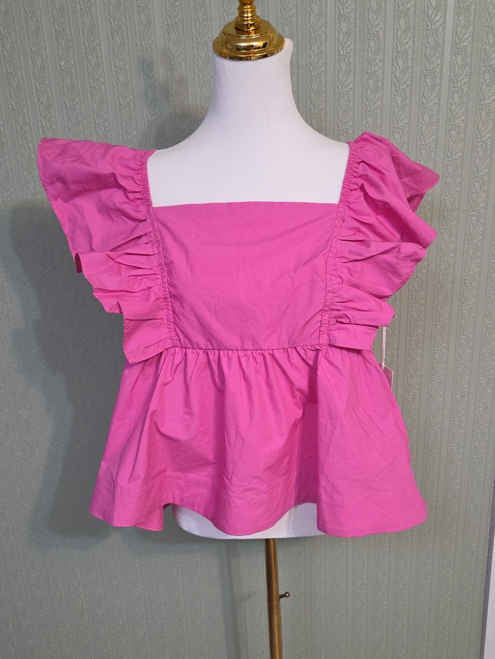Women’s Pink Crop Ruffle Sleeve Square Neck Top Fairy Whimsical